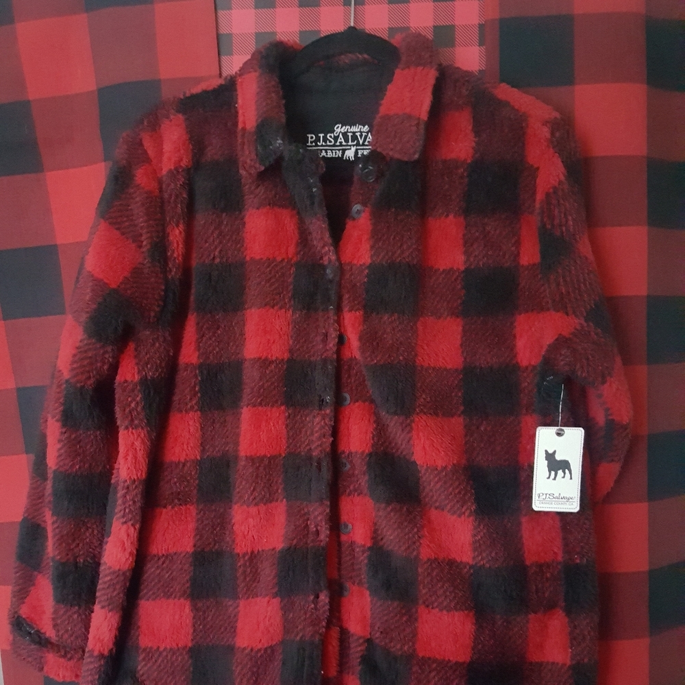 P.J.Salvage Buffalo Plaid Fleece Button down XXL